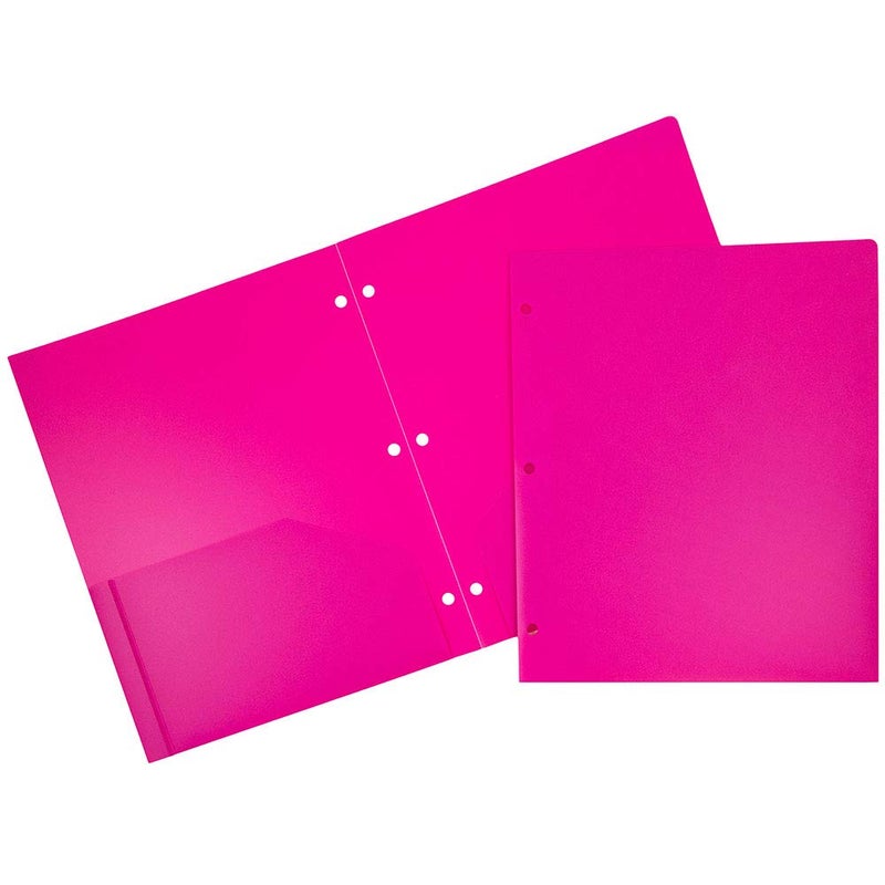 JAM PAPER Heavy Duty Plastic 3 Hole Punch Pocket Folders - Extra Tough School Folders - Fuchsia Hot Pink - 6/Pack - Image 1